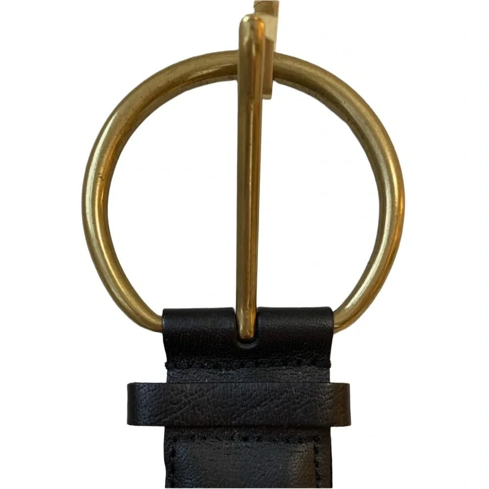Black Woven Braided Genuine Leather Brass Buckle Belt